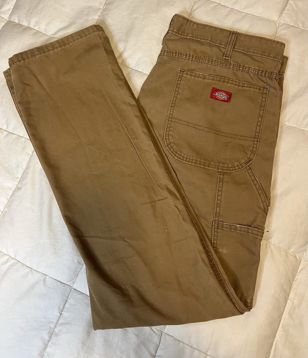 Dickies Carpenter Jeans Mens Utility 36/32 Tan Duck Relaxed Fit Canvas